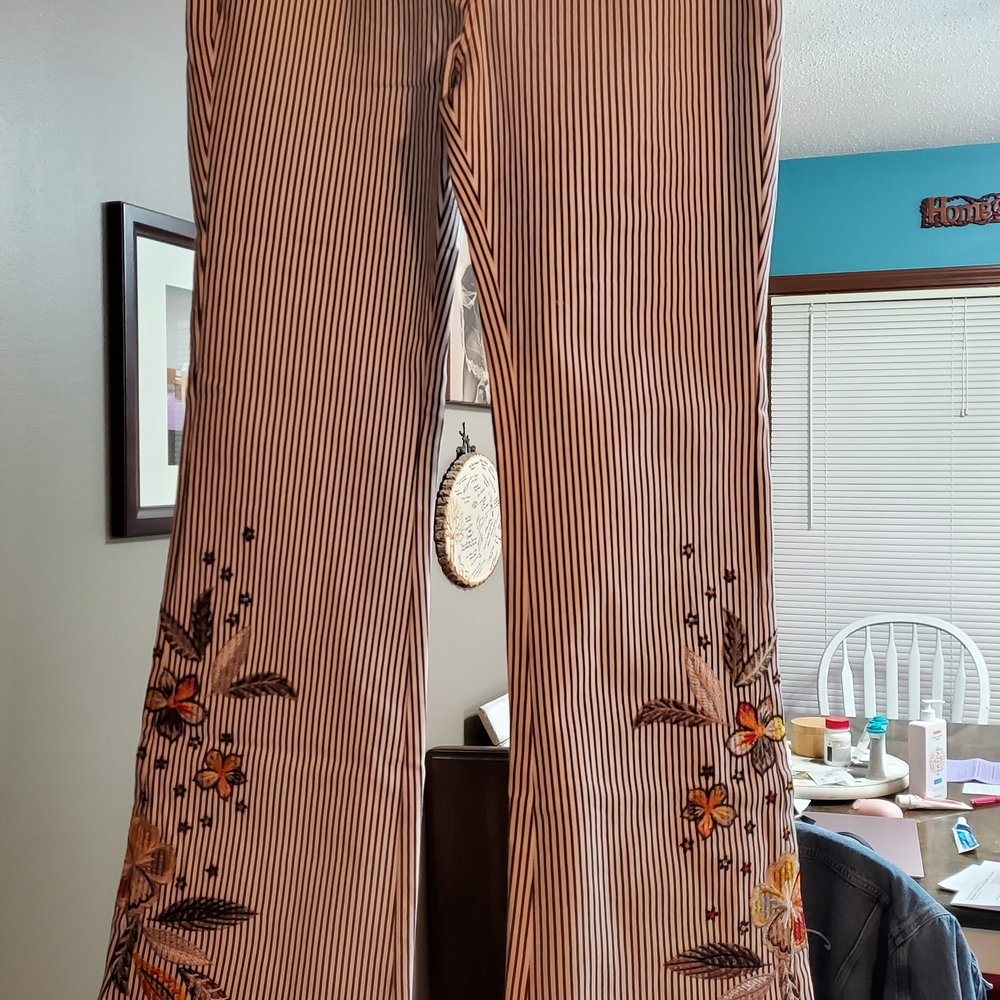 Striped Floral Embroidered Women's Pants